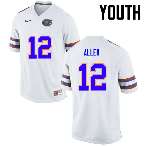 Youth Florida Gators #12 Jake Allen College Football Jerseys-White - Click Image to Close